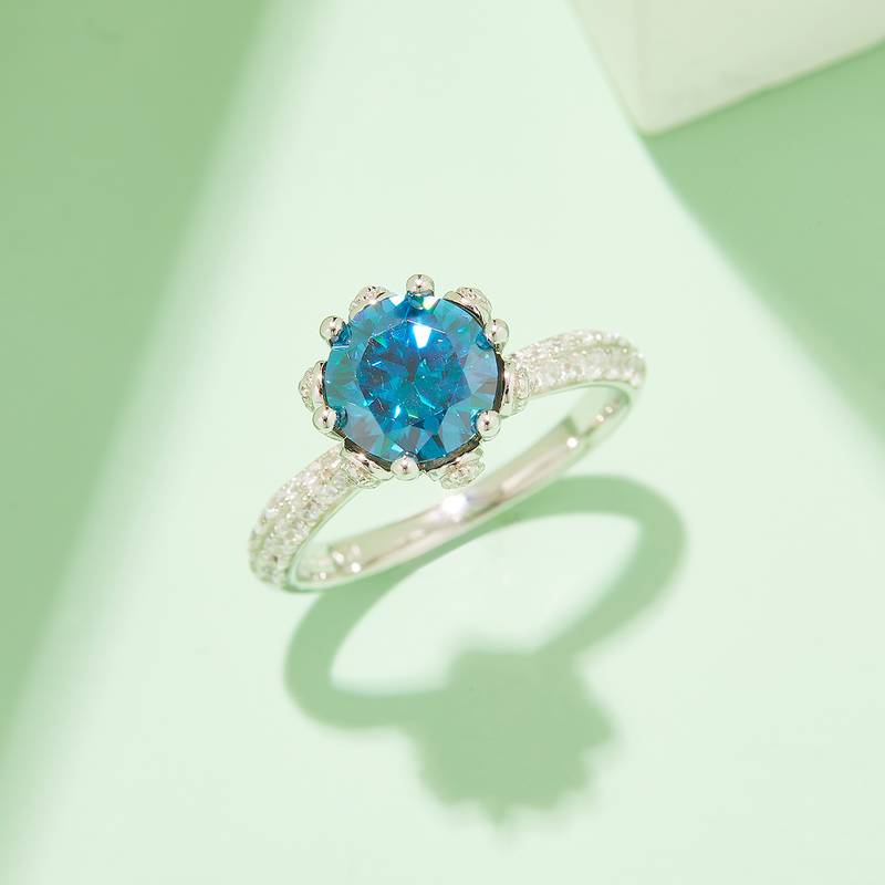 直臂豪镶花神S925银镀白金MoissaniteWomen's Ring2.0ctD级